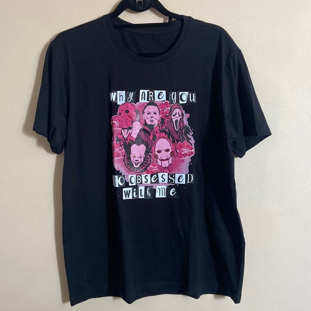 New Black Horror Movie Graphic Tee shirt Halloween Fun 2XL 16 Plus Goth Scary